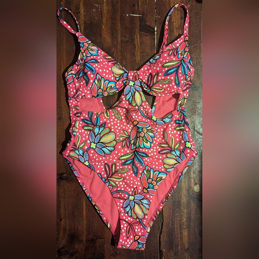 NWOT Tabitha Brown for Target floral/polka dot cut out high cut cheeky 1 piece
